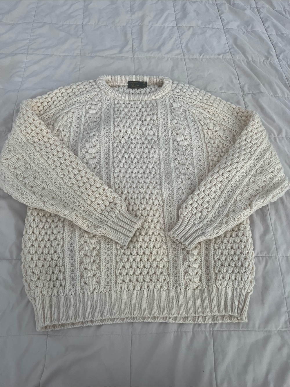 Vintage Rossan Aran Fisherman Chunky Sweater, Size XL, Wool, Made in Ireland